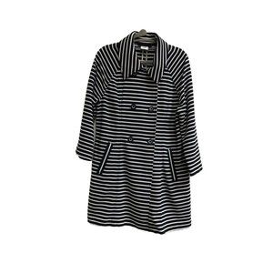 Cabi Large Maritime Trench Coat Navy White Striped 3/4 Sleeve